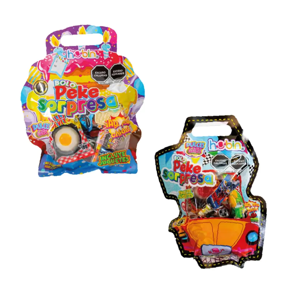 Bolsa bolo peke sorpresa hubin, dulces surtidos, 100g + juguete, variedad de modelos / bolopeke