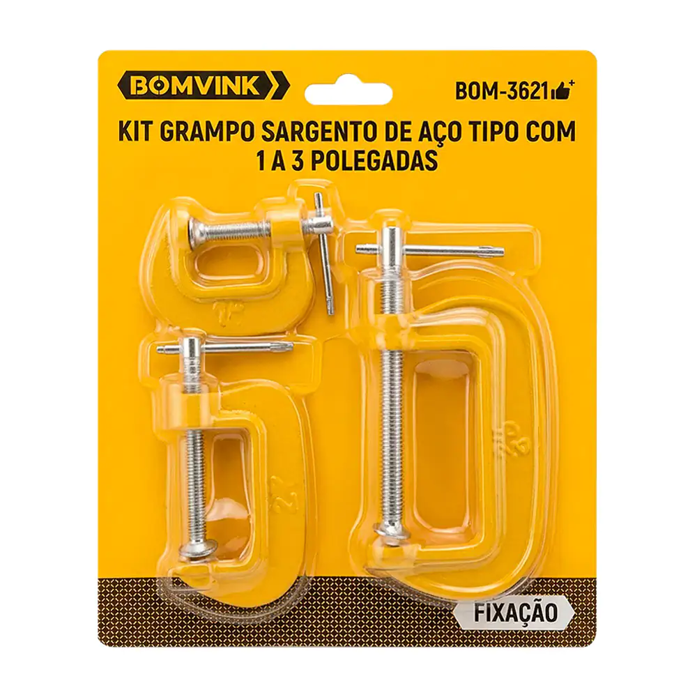 Kit de prensas tipo c o sargento de acero, tamaño 1,2 y 3in / bom-3260