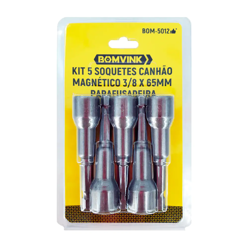 Blíster con 5 dados metálicos chicos bomvink de 3/8 x 65mm + punta imantada 
