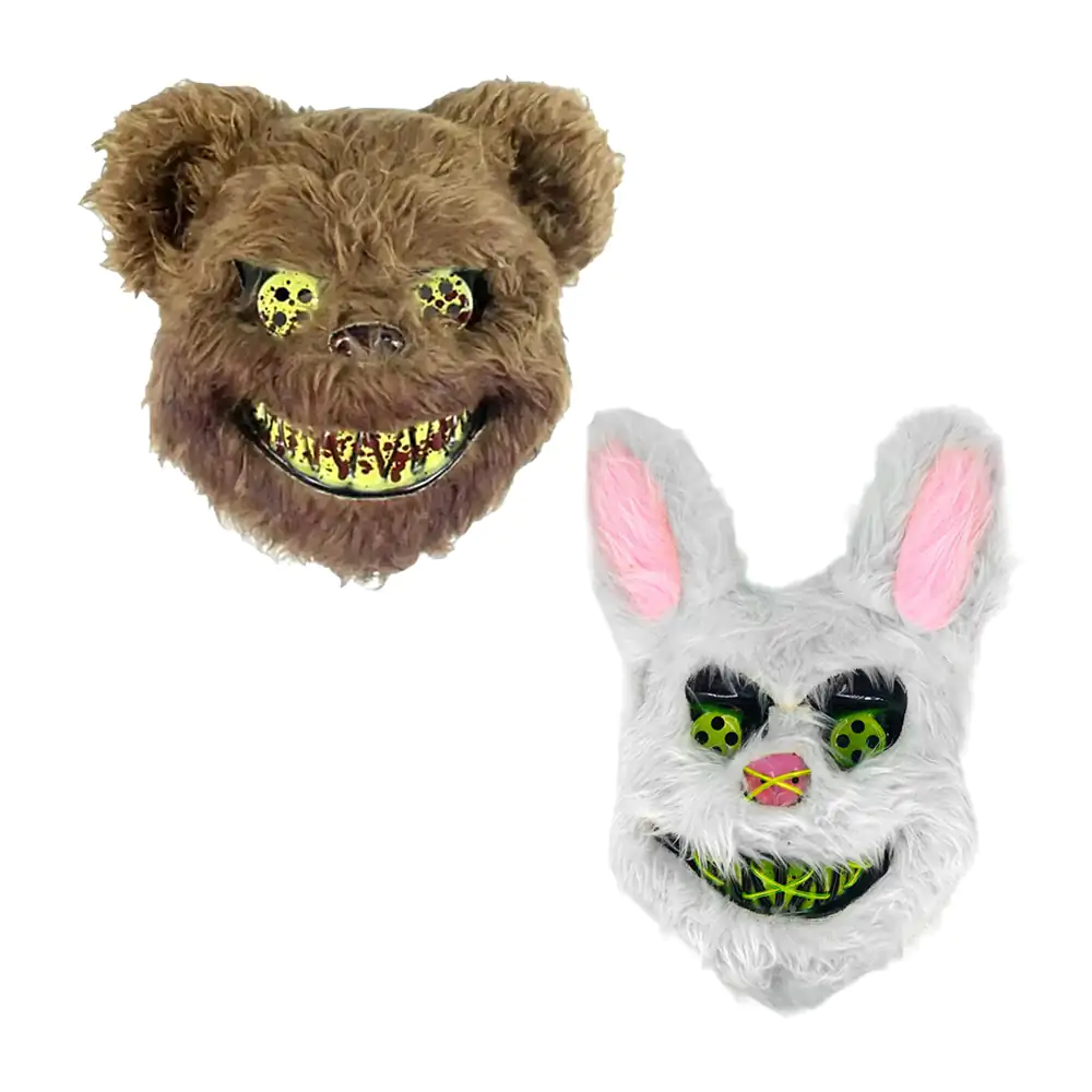 Máscara afelpada con diseño de conejo u oso asesino, variedad de colores / atf-w-185h / bt-2036a / bt-1056a