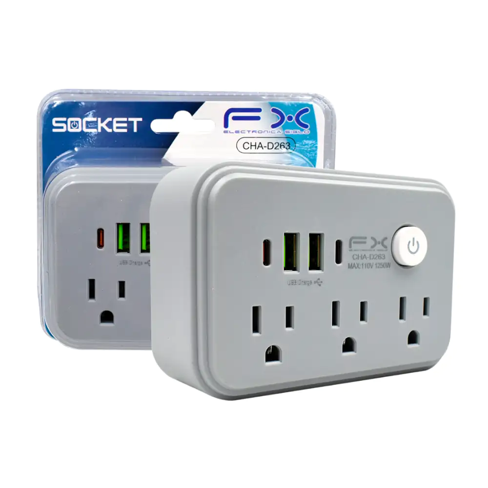 Multicontacto fx pequeño con 3 conectores trifásicos, 2 usb-a y 2 usb…