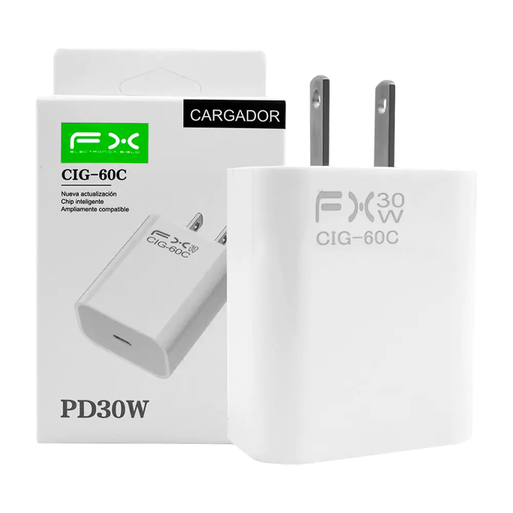 Cubo cargador fx de carga rápida con potencia de 30w con salida usb-c