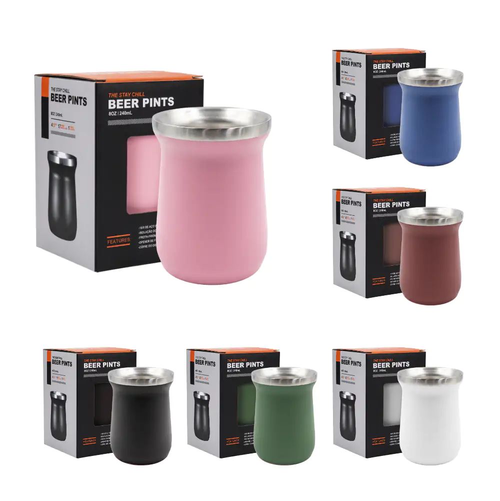 Vaso tipo termo con diseño liso, capacidad de 240ml de acero inoxidable, variedad de colores / d26