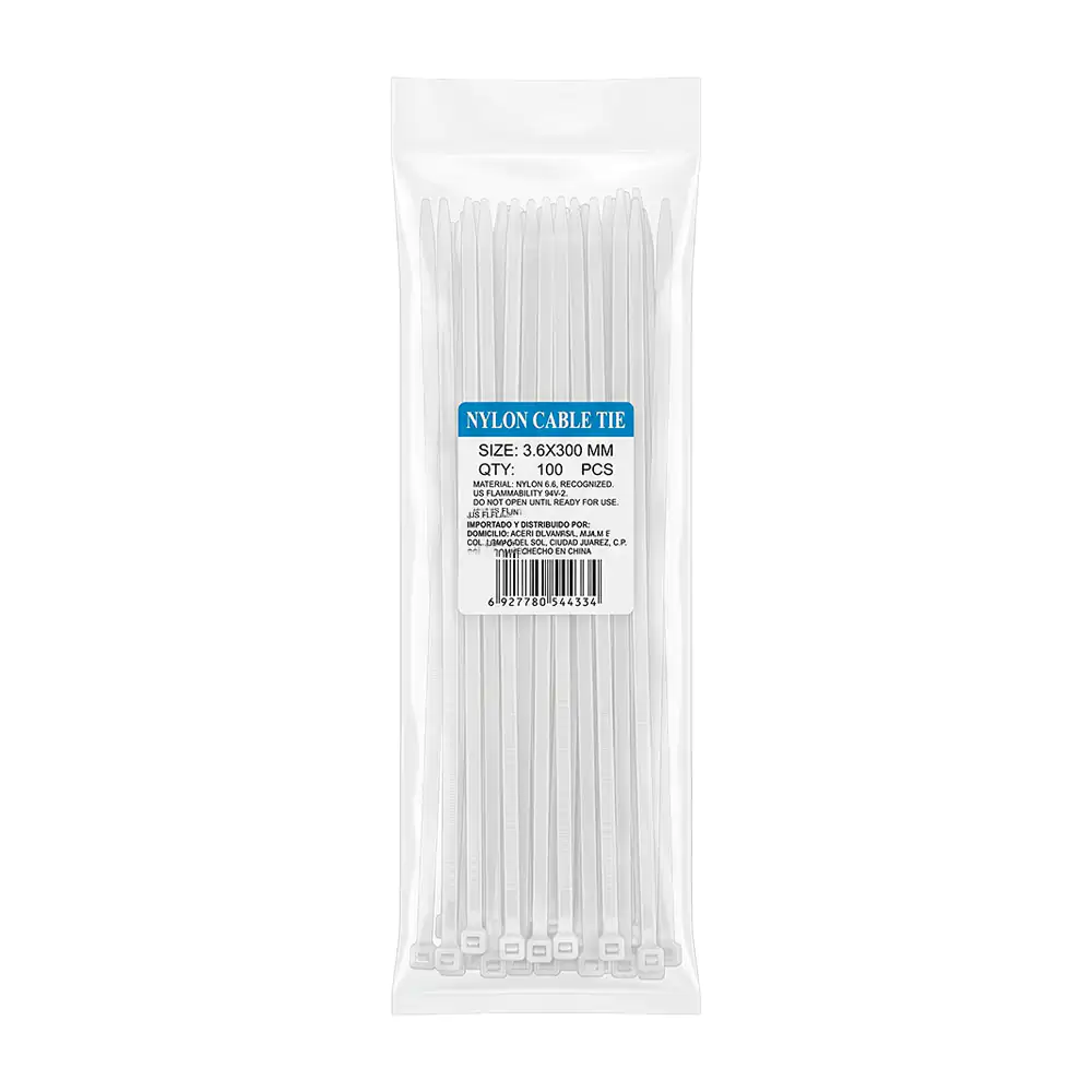 Paquete con 100 cinchos blancos de nylon,3.6X300MM