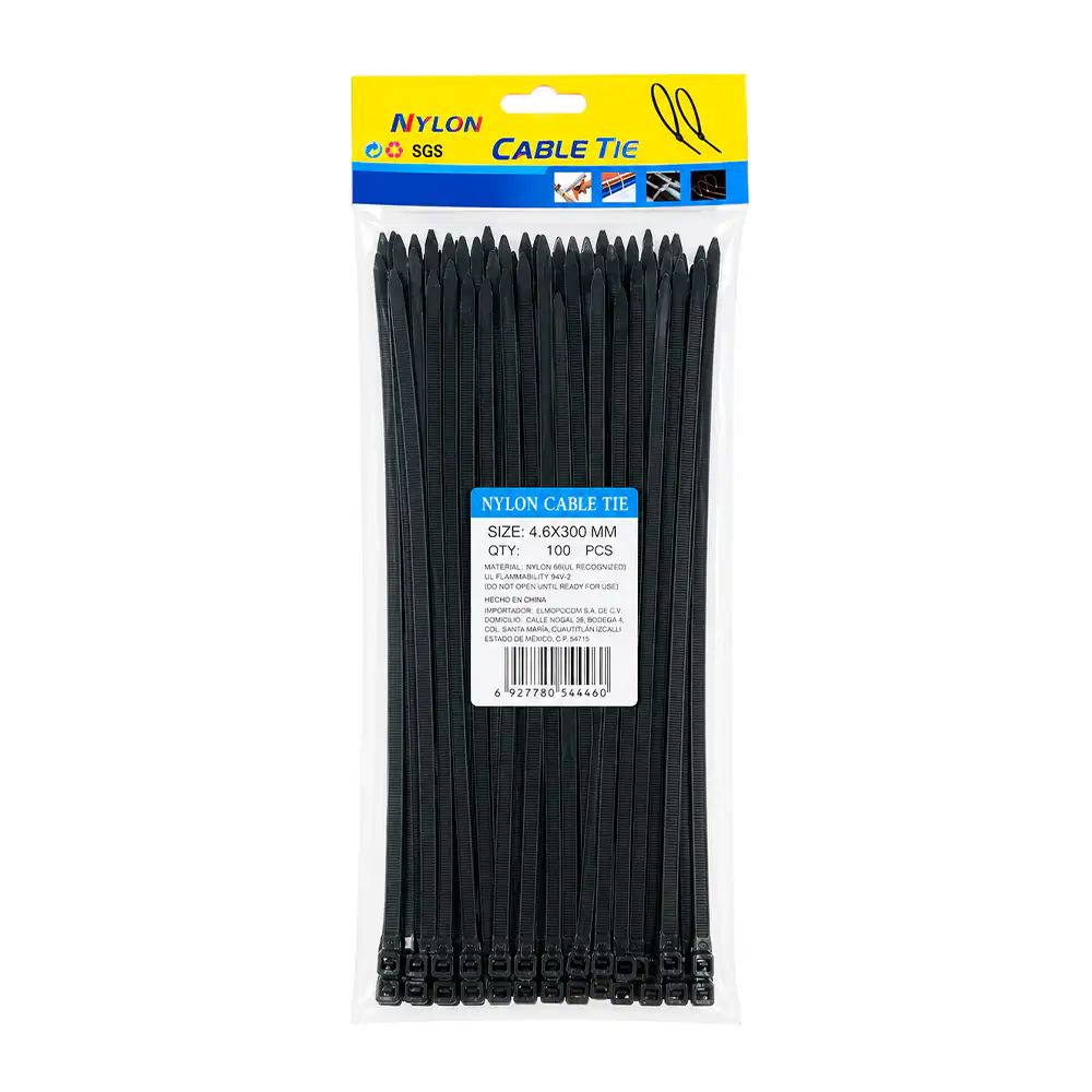 Paquete con 100 cinchos negros de nylon/4.6x300mm