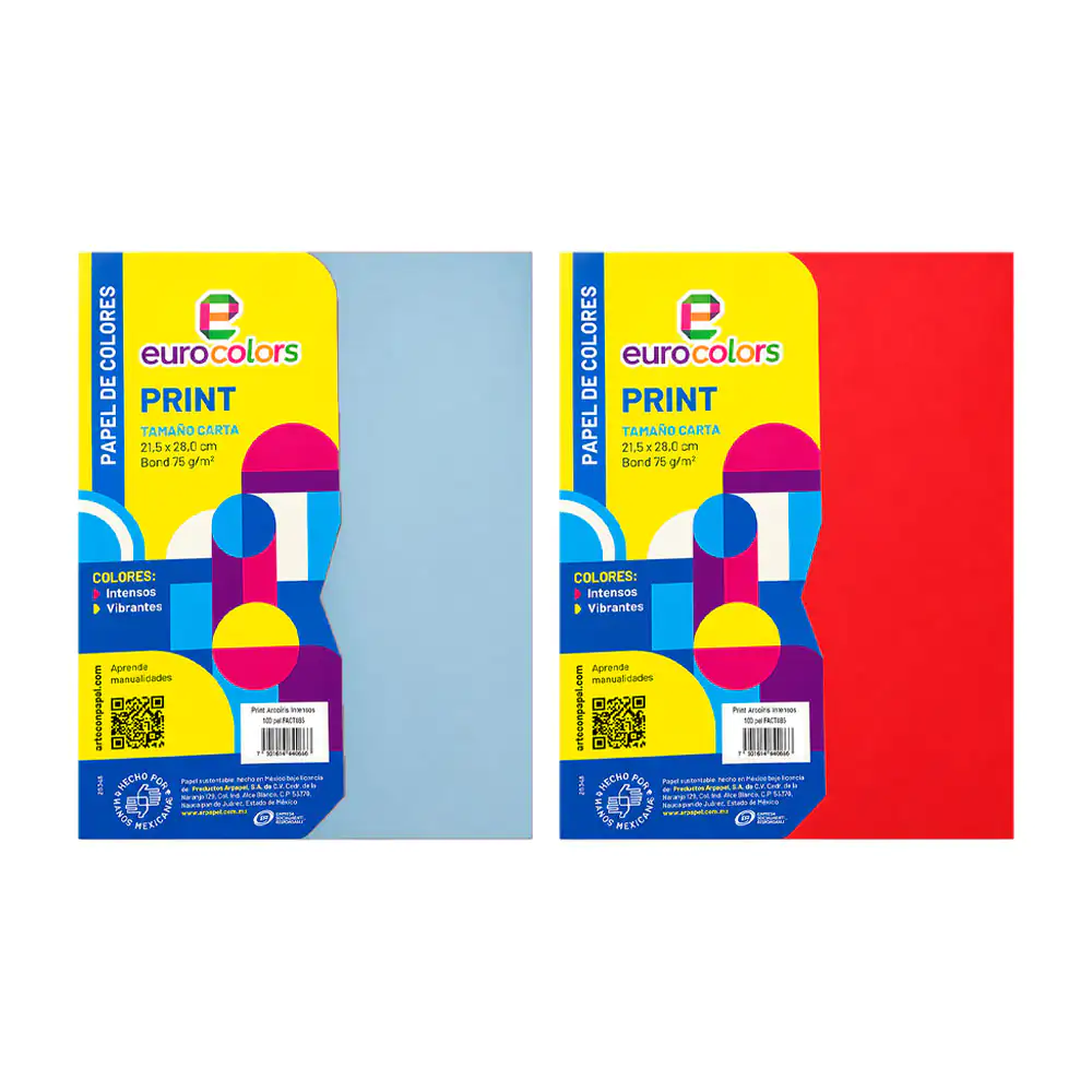 Paquete con 100 hojas eurocolors en tamaño carta de colores intensos, variedad de colores / ec0013
