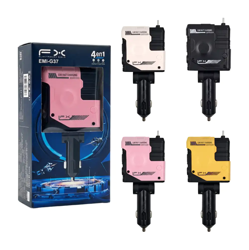 Plug cargador para el carro con diseño rotativo con cable y múltiples puertos de carga / emi-g37