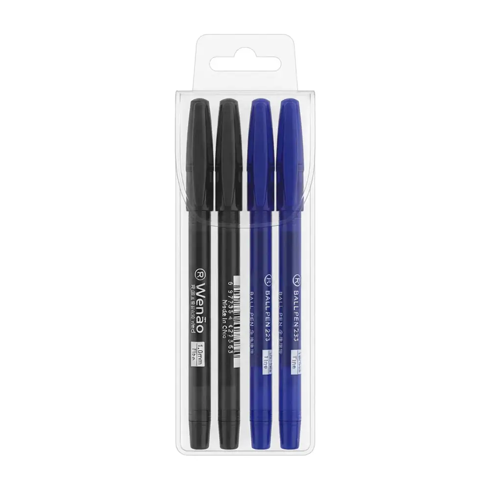 Paquete con 4 plumas wenao de punto fino en color azul y negro