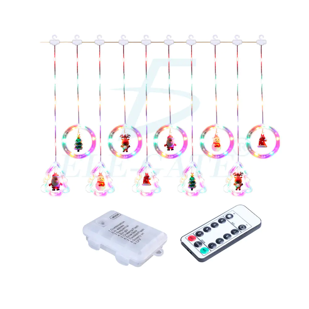 Guirnalda decorativa con temática navideña con círculos y pinos, iluminación rgb / fes.101