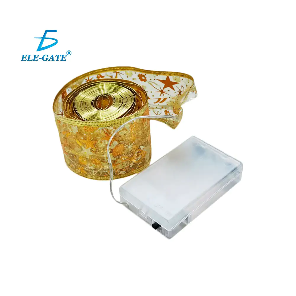 Listón decorativo con temática navideña color dorado con iluminación …