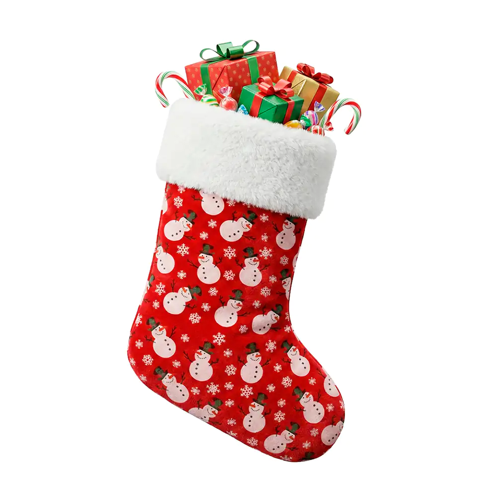 1pza bota navideña con estampado de muñecos de nieve con fondo rojo, 43cm / fes.41.2