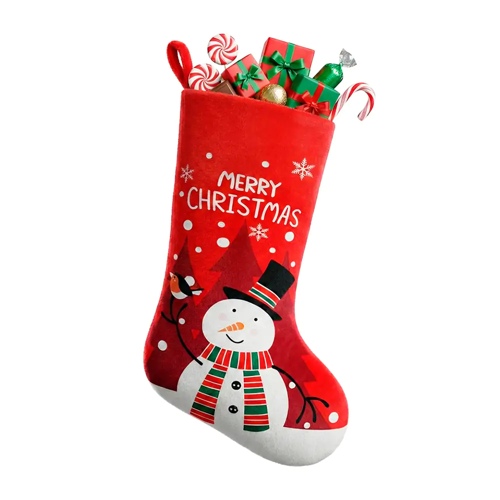 1pza bota navideña decorativa con estampado de muñeco de nieve, 43cm, color rojo / fes.42.1