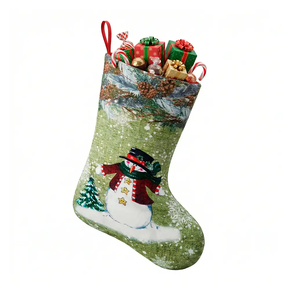 1pza bota navideña decorativa con estampado de mono de nieve, 43cm, color verde / fes.43.3