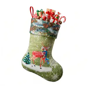 1pza bota navideña decorativa con estampado de reno, 43cm, color verd…