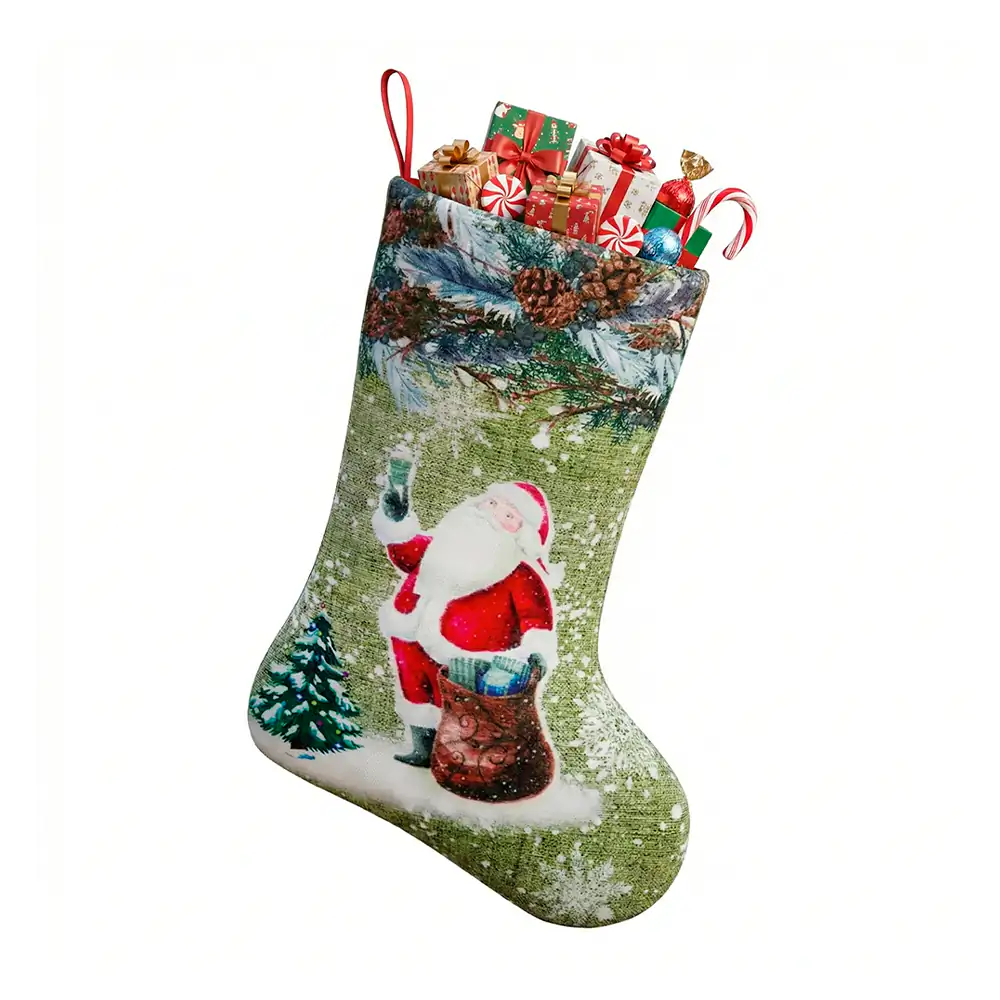 1pza bota navideña decorativa con estampado de santa claus, 43cm, col…