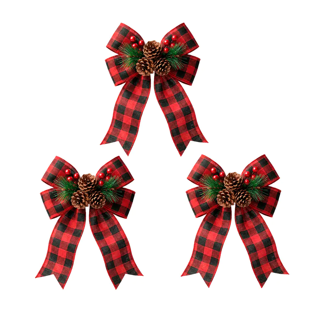 Paquete con 3 moños navideños con decoración de piña y frutos, tela t…