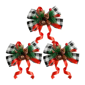 Paquete con 3 moños navideños, decoración de piña y frutos, tela tipo…