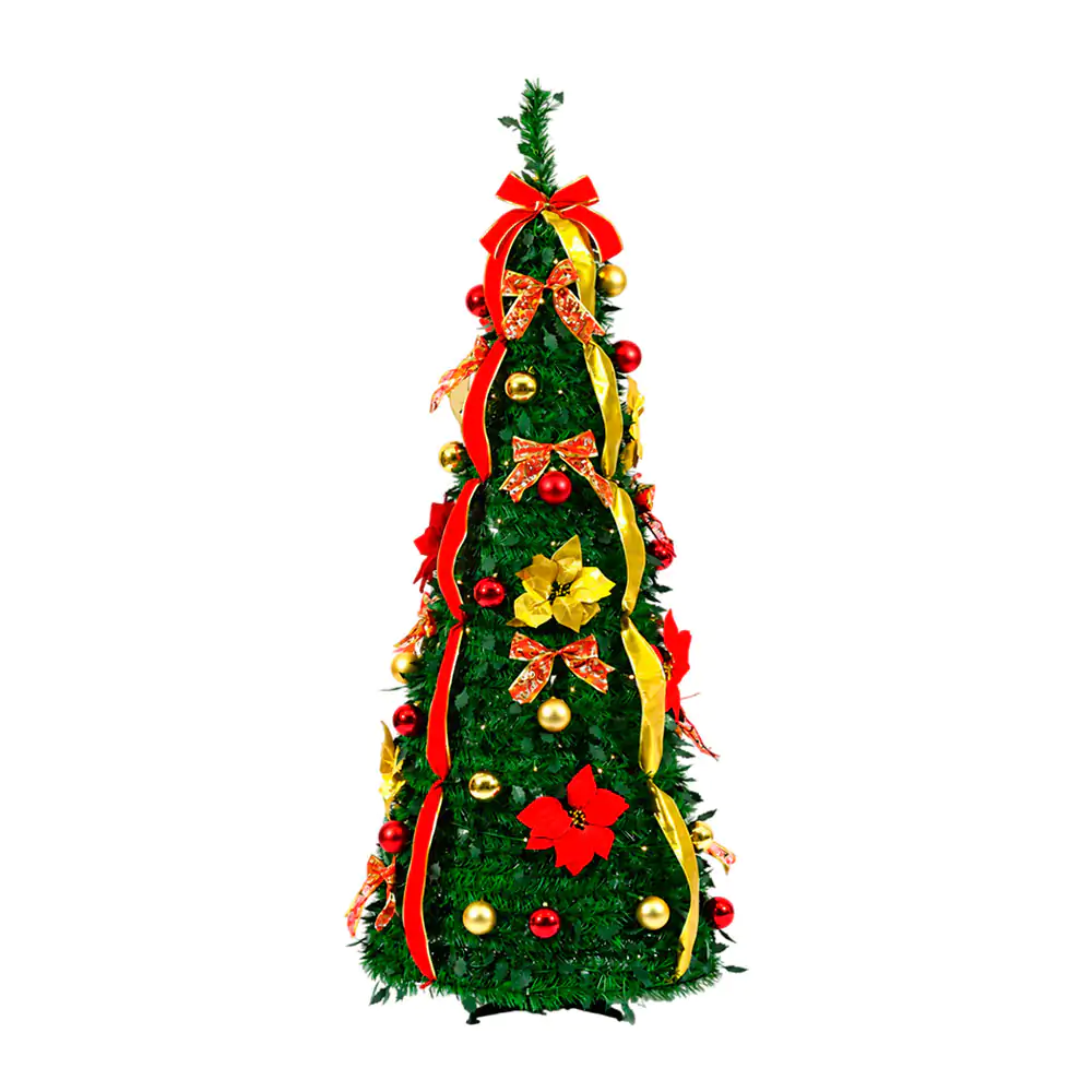 Árbol navideño artificial color verde con luces integradas, 150cm / fes.60.150cm