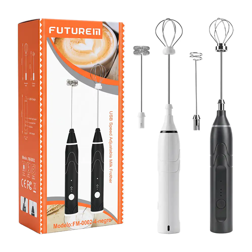 Batidor - espumador eléctrico futurem recargable con 2 cabezales intercambiables + velocidades