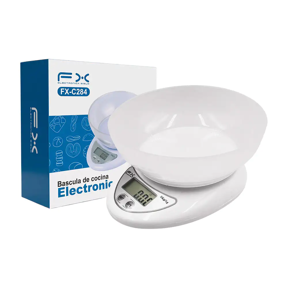 Mini báscula gramera digital fx con recipiente tipo tazón de 600ml y capacidad máxima de 5kg