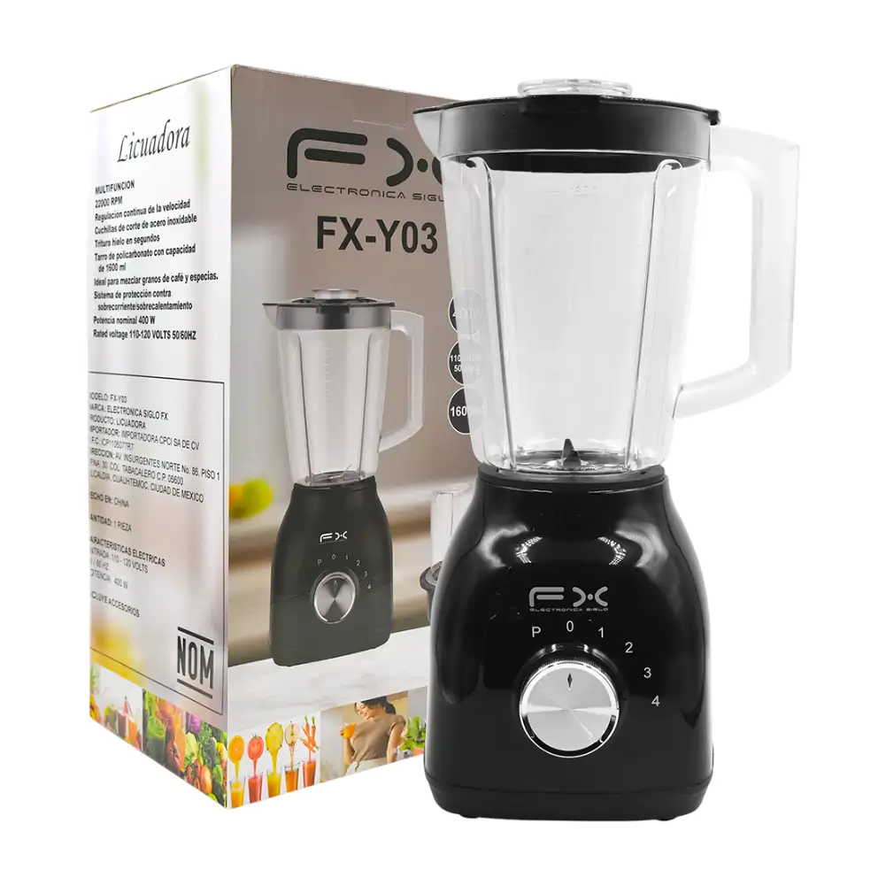Licuadora fx con 4 velocidades y sistema de pulso, vaso de plástico c…