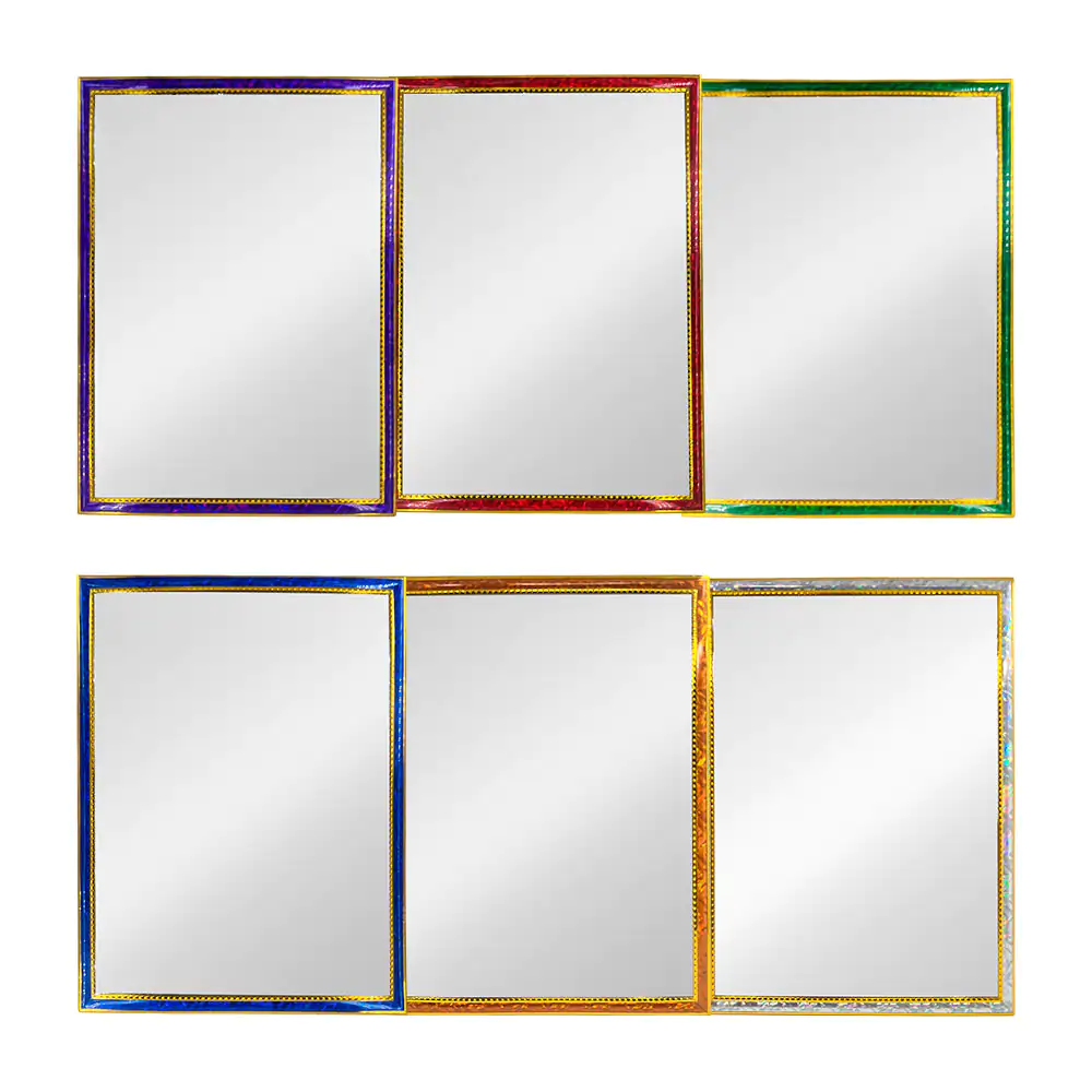 Espejo rectangular, marco con efecto tornasol y bordes en dorado, 30x40cm, variedad de colores