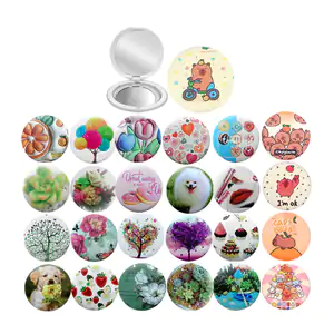 1pza espejo de bolsillo redondo doble con estampado vintage o kawaii,…