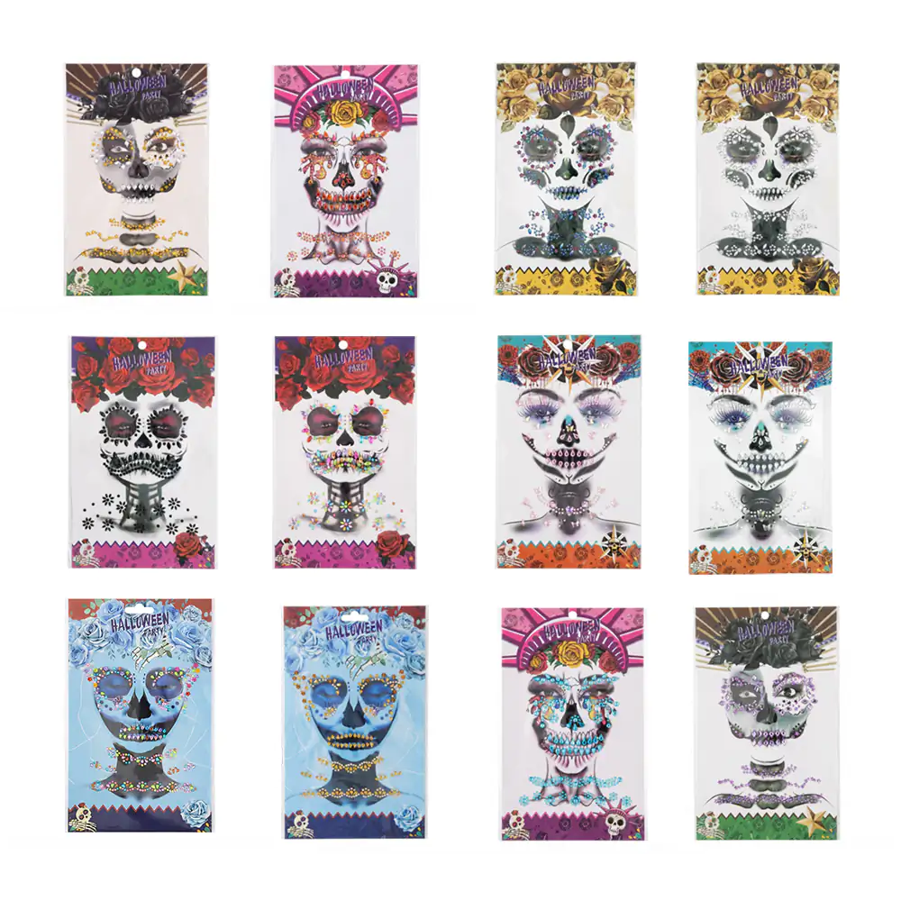1pza Plantilla sticker calcomanía para la cara, disfraz día de muertos, variedad de modelos / gui-4324
