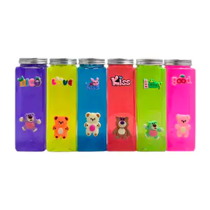 Bote rectangular de slime brilloso + figuras de silicon de oso y fras…