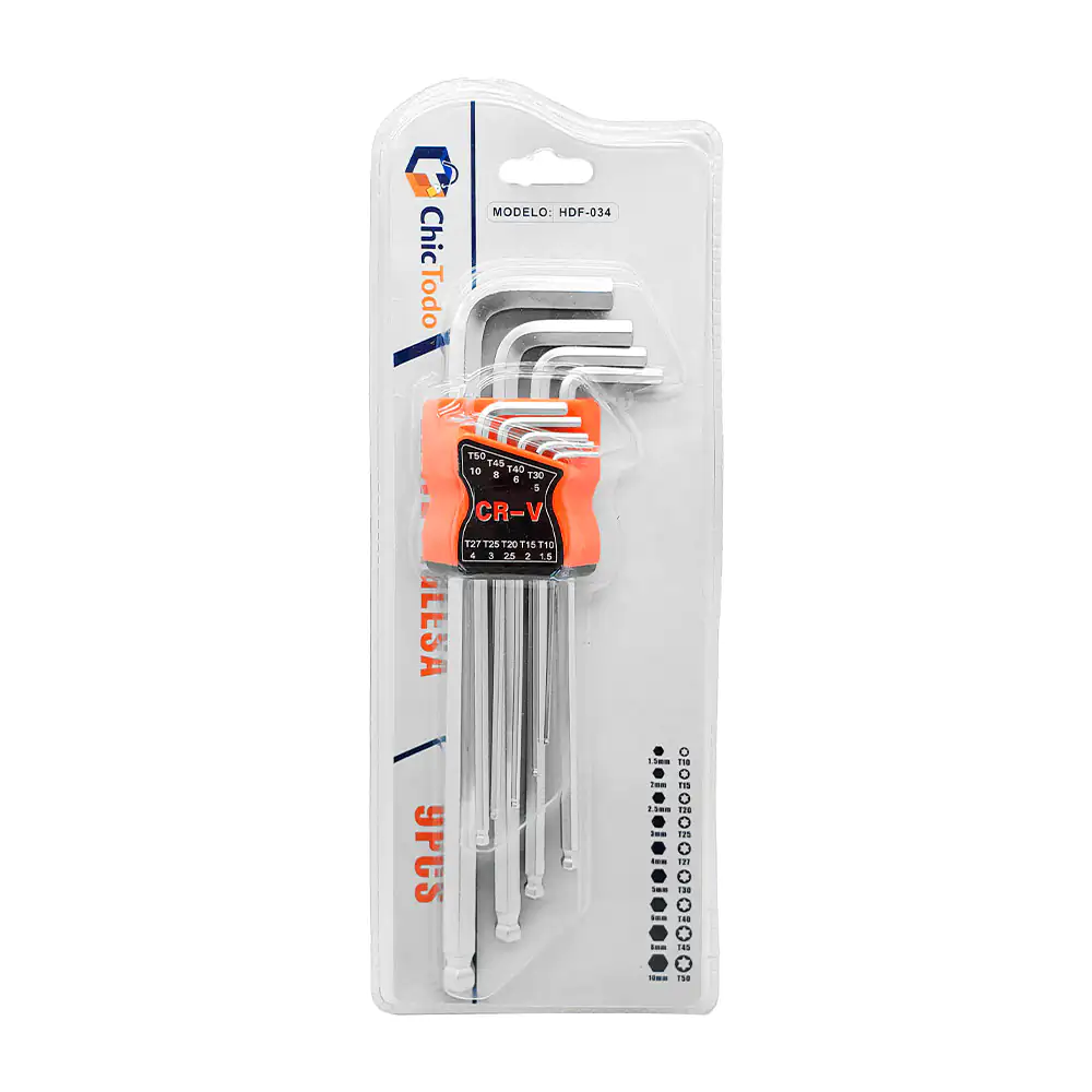 Blíster con estuche de 9 llaves allen chictodo de diferentes medidas, 1.5mm - 10mm