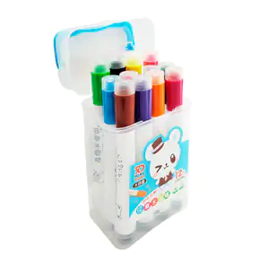 Estuche de plástico con 12 marcadores con mini sello de diferentes fi…