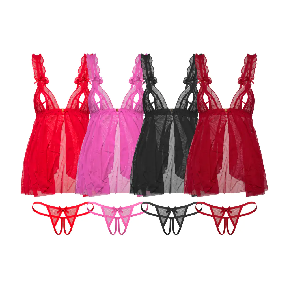 Conjunto de lencería tipo baby doll, vestido + tanga, variedad de colores, unitalla / hj0034136