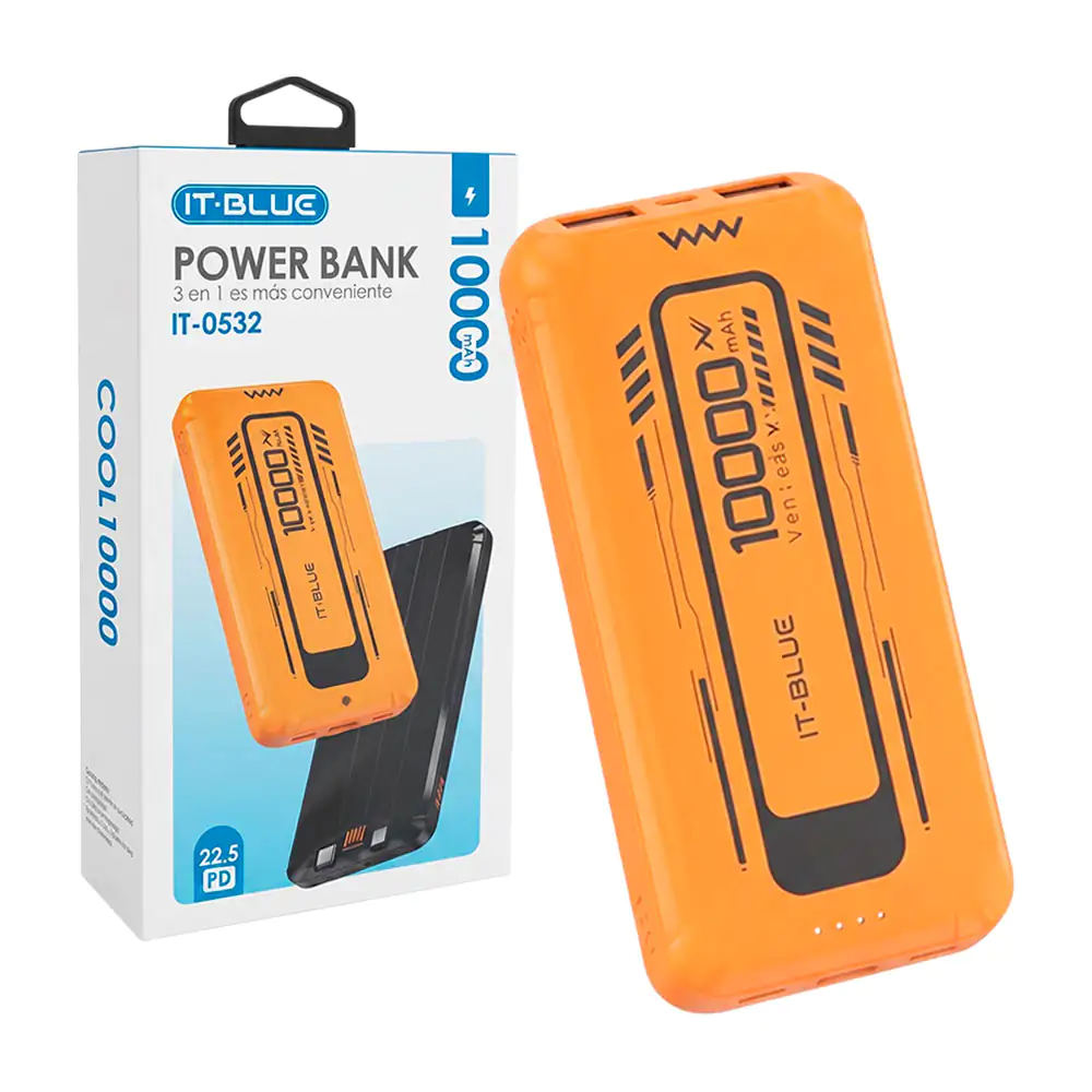 Power bank de 10,000mah 3en1 it-blue, carga rápida de 37w, múltiples conectores / it-0532
