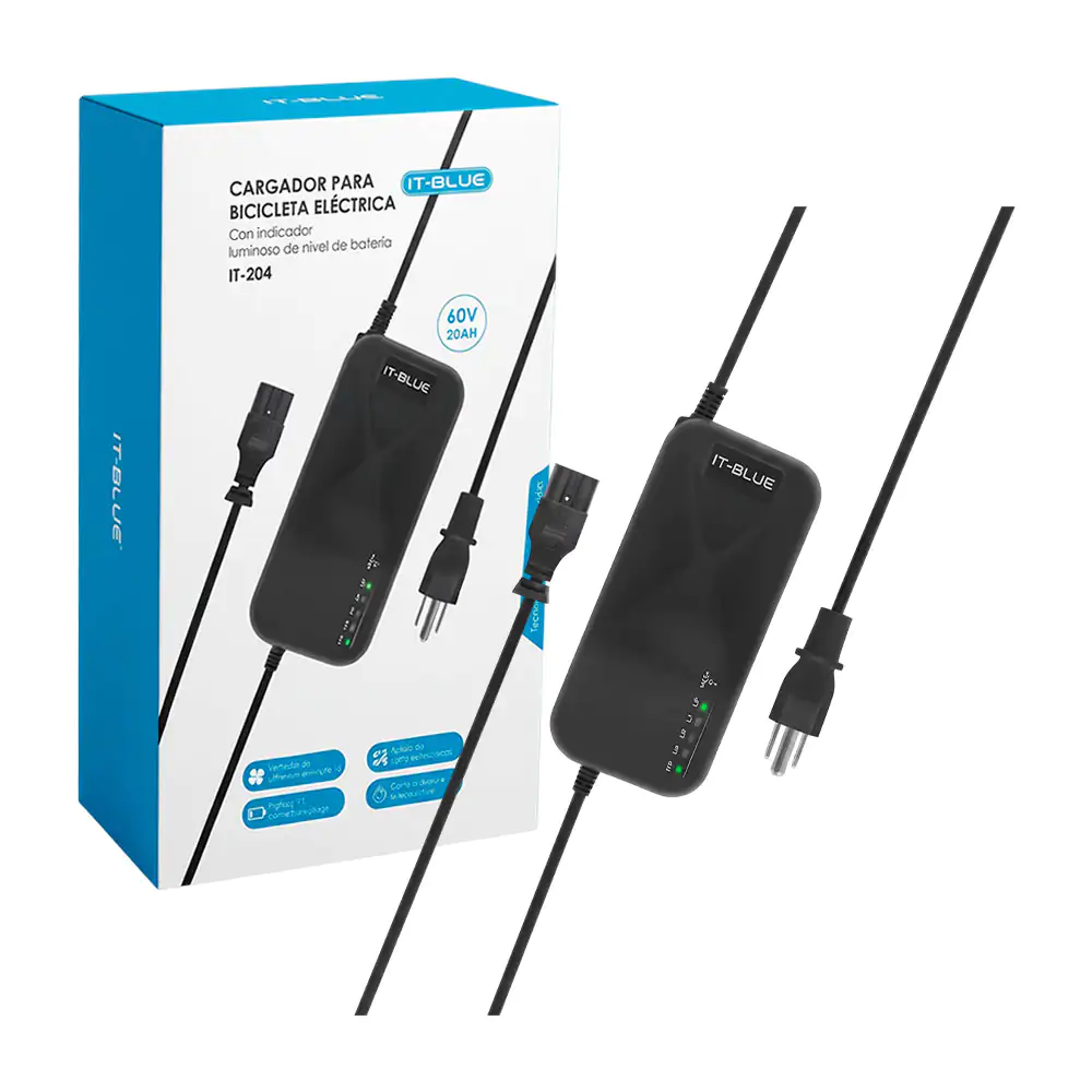 Cargador para bicicleta eléctrica con indicador luminoso de nivel de batería 60v 20ah / it-204