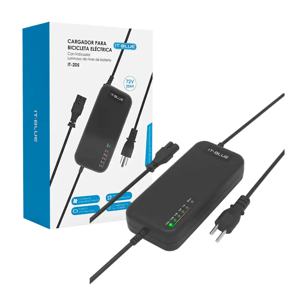 Cargador para bicicleta eléctrica con indicador luminoso de nivel de batería 72v 20ah / it-205