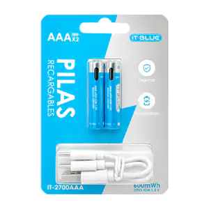 Blíster con 2 pilas - baterías recargables ti blue triple aaa y cable…