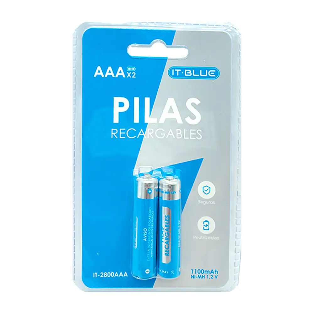 Blíster con 2 pilas - baterías recargables it blue de 1100mah triple aaa 