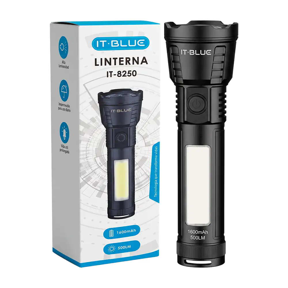 Mini lámpara de mano it blue con modos de iluminación intercambiable y luz lateral, 1600mah 
