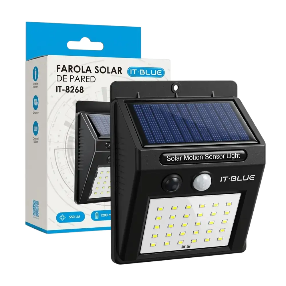 Farola solar de pared it-blue, batería recargable de 1200mah, cobertura de hasta 80m / it-8268