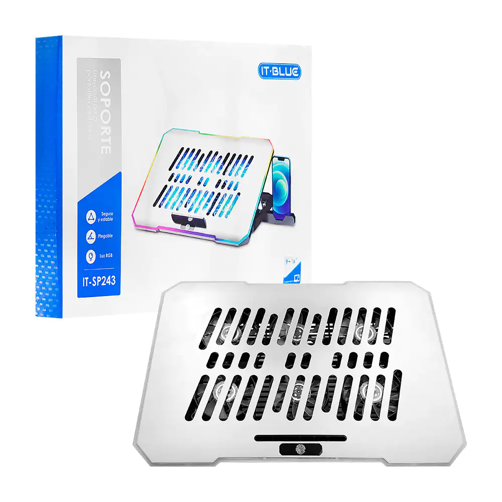 Base enfriadora para laptop y tablet, con soporte ajustable, luz led rgb / it-sp243