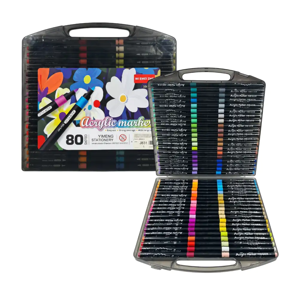 Estuche con 80 plumones / marcadores acrílicos, variedad de colores / j831