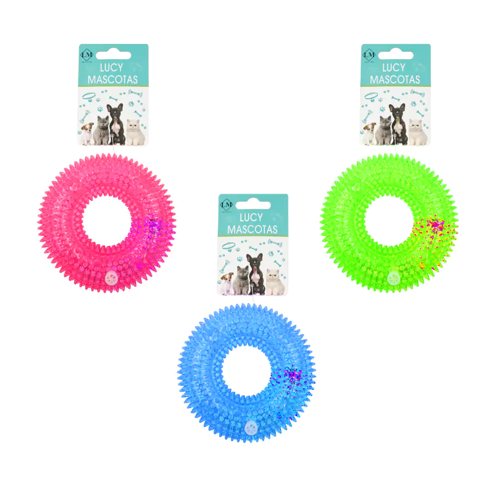 Juguete de mordedera para mascota en forma de dona con luz led, variedad de colores