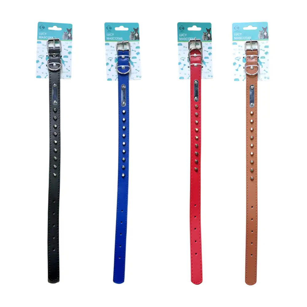 Collar para mascota tipo piel con detalles de acero, 52cm variedad de colores