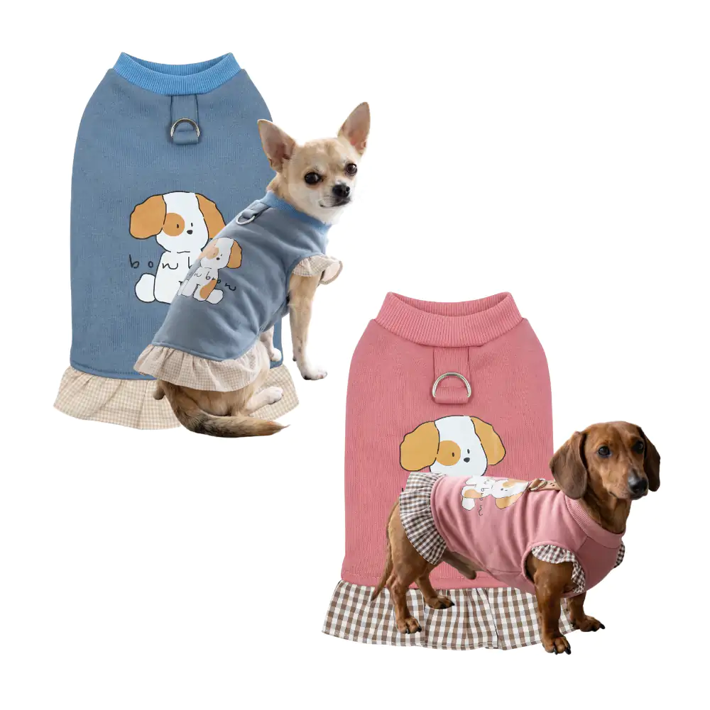 1pza vestido para mascotas, con estampado de perrito, color rosa y azul, variedad de tallas 
