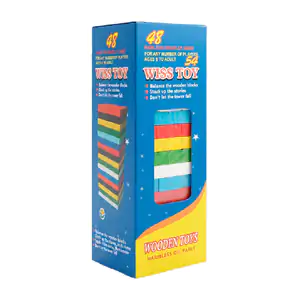 Juego de mesa con 54 bloques de madera tipo torre + 4 dados, 22x7.5cm