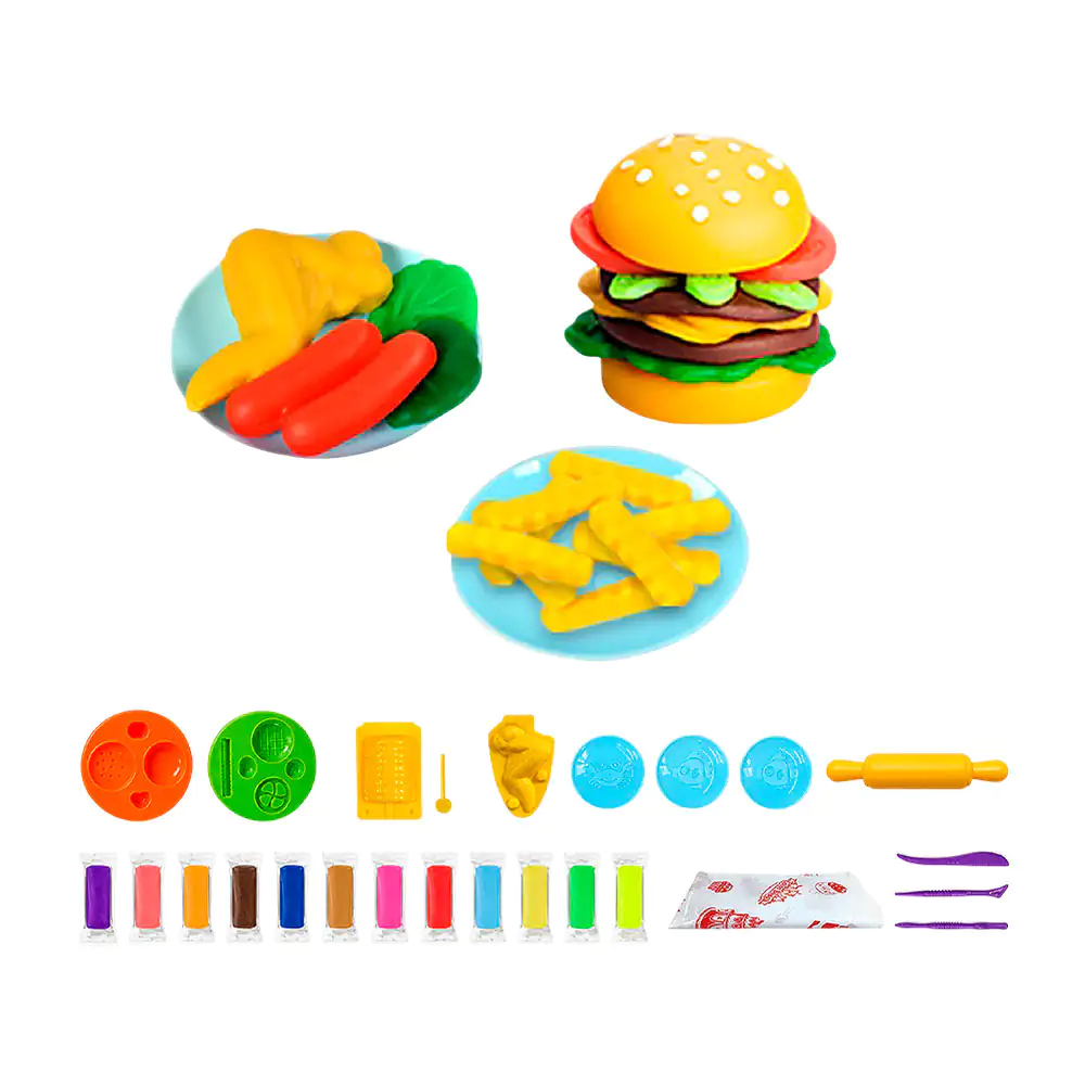 Kit de plastilina infantil con moldes de comida + accesorios, variedad de colores 