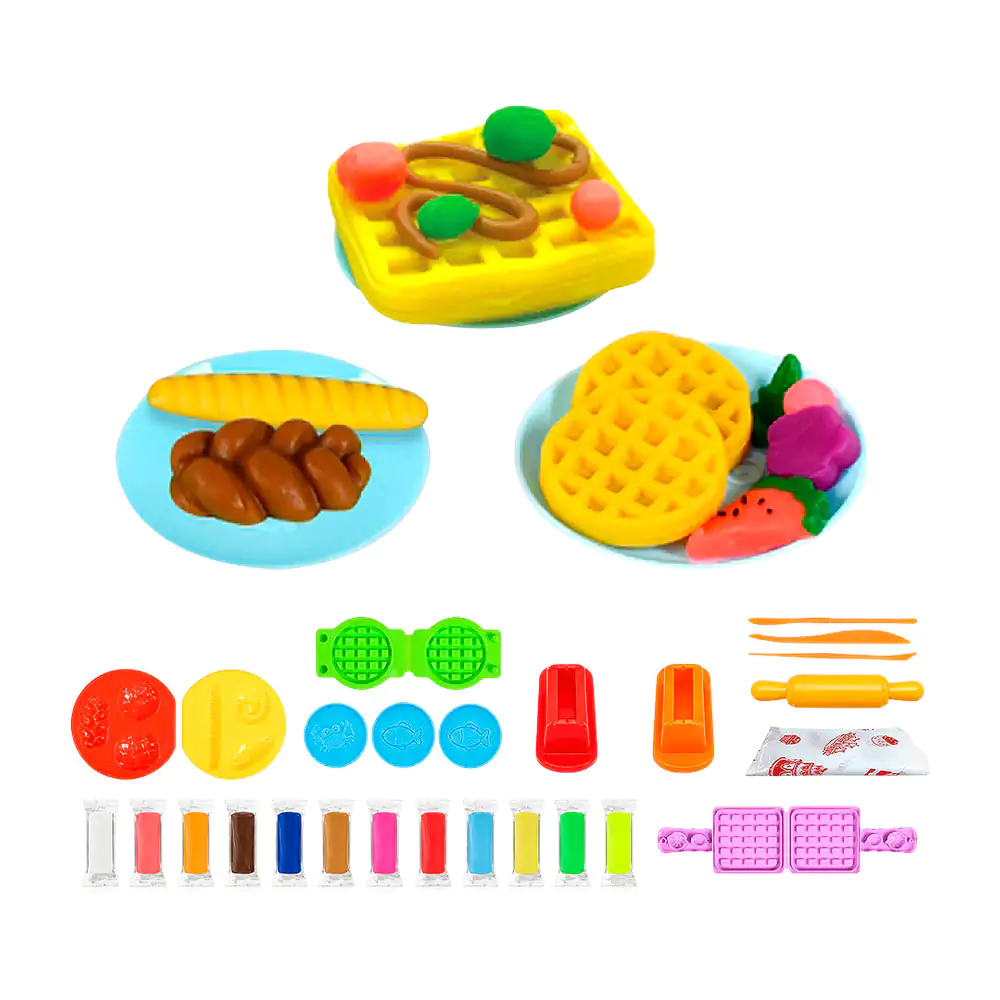 Kit de plastilina infantil con moldes para hacer panaderia y wafles + accesorios, variedad 