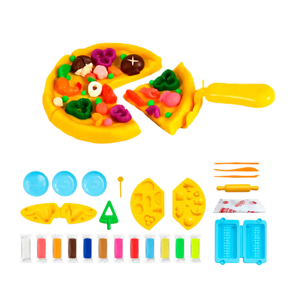 Kit de plastilina infantil con moldes para hacer pizza + accesorios, variedad de colores 