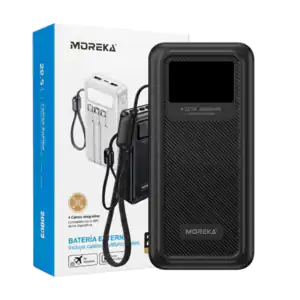 Power bank moreka 20000mah, 22.5w pantalla led digital + 4 cables mu…