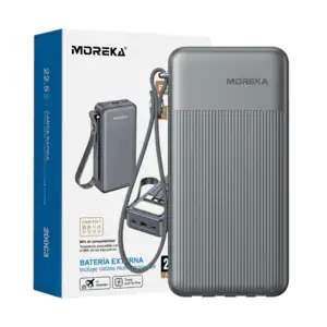 Power bank moreka 20000mah, 22.5w iluminación led + cables multifunci…